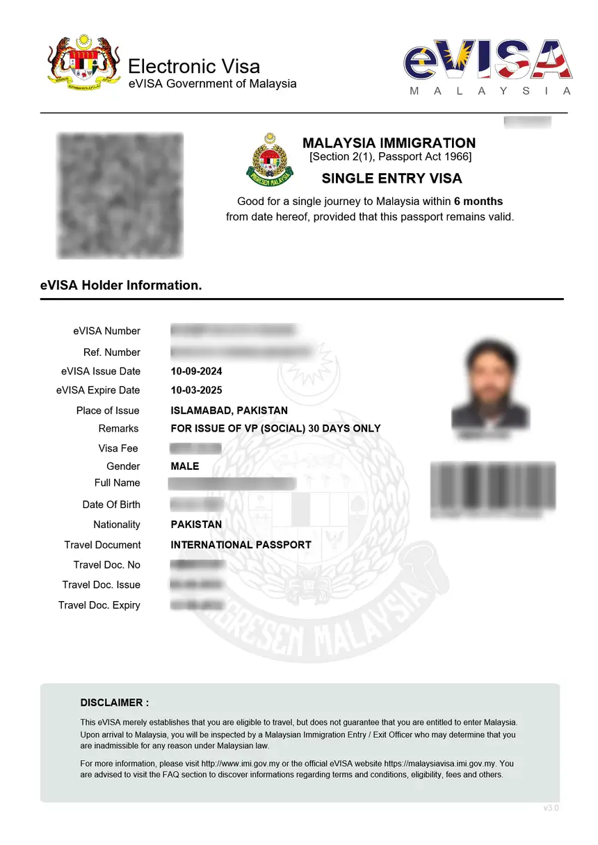 Exemple visa Malaisie